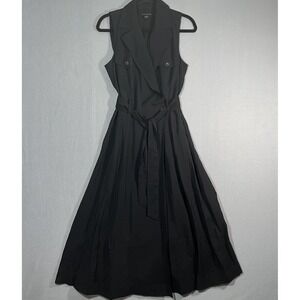 Banana Republic Dress Size 6 Black Sleeveless Twill Utility Collared Wrap Belted